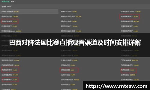 巴西对阵法国比赛直播观看渠道及时间安排详解